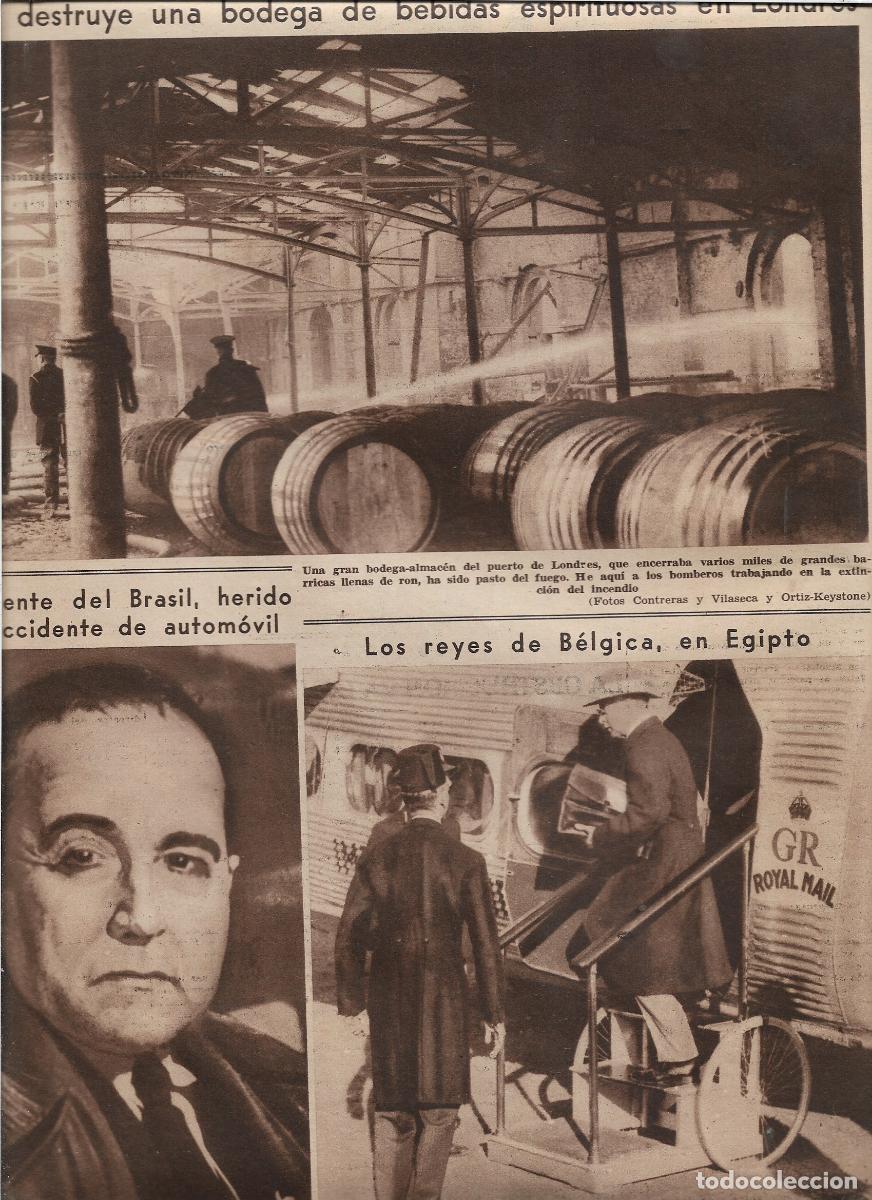 Coleccionismo: A&Ntilde;O 1933 RECORTE PRENSA PUERTO DE LONDRES INCENDIO DESTRUCCION BODEGA ALMACEN BARRICAS DE RON
