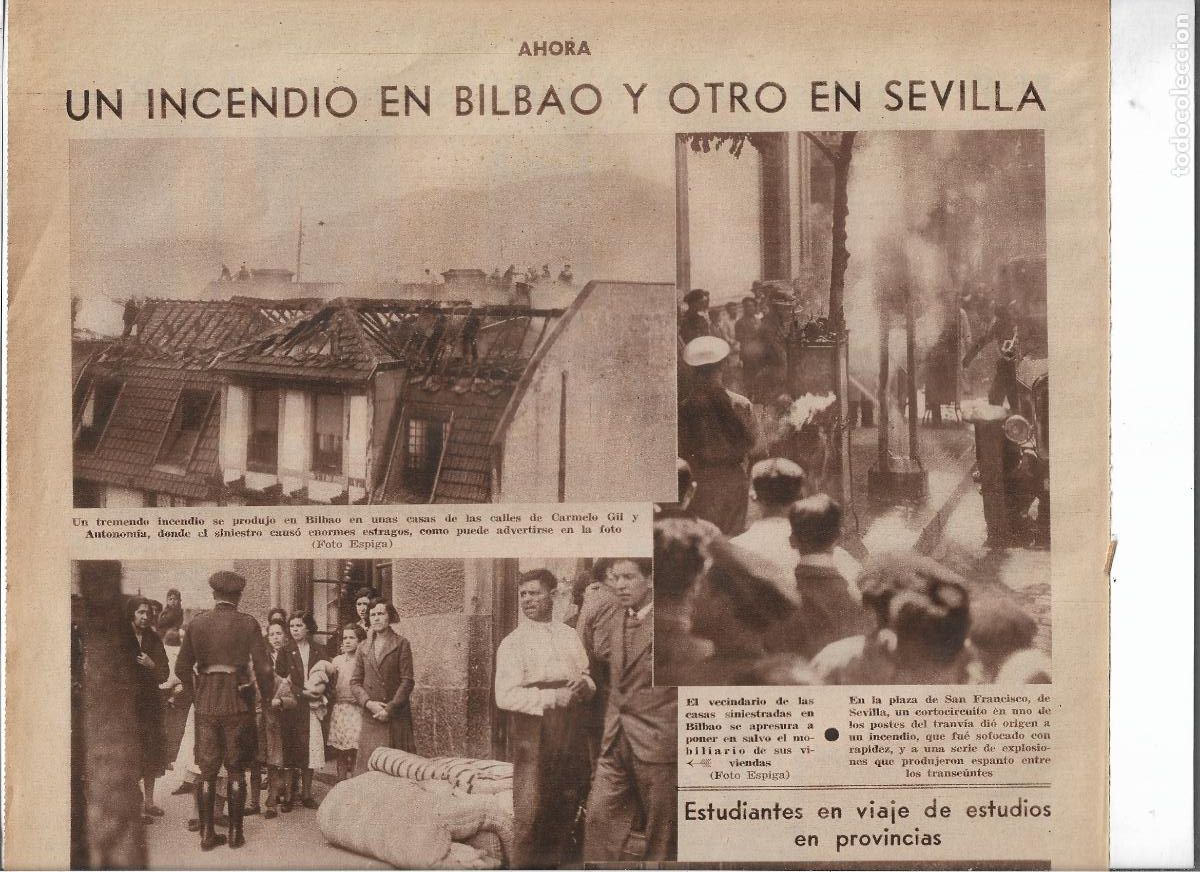 Coleccionismo: A&Ntilde;O 1933 RECORTE PRENSA SEVILLA INCENDIO TRANVIA CORTOCIRCUITO EN LA PLAZA DE SAN FRANCISCO