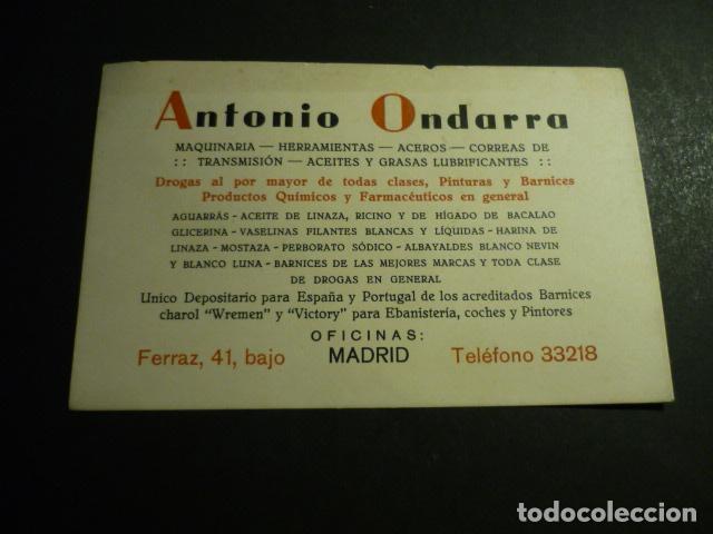Collecting paper: MADRID ANTONIO ONDARRA MAQUINARIA HERRAMIENTAS ACEROS ACEITES GRASAS TARJETA PUBLICITARIA