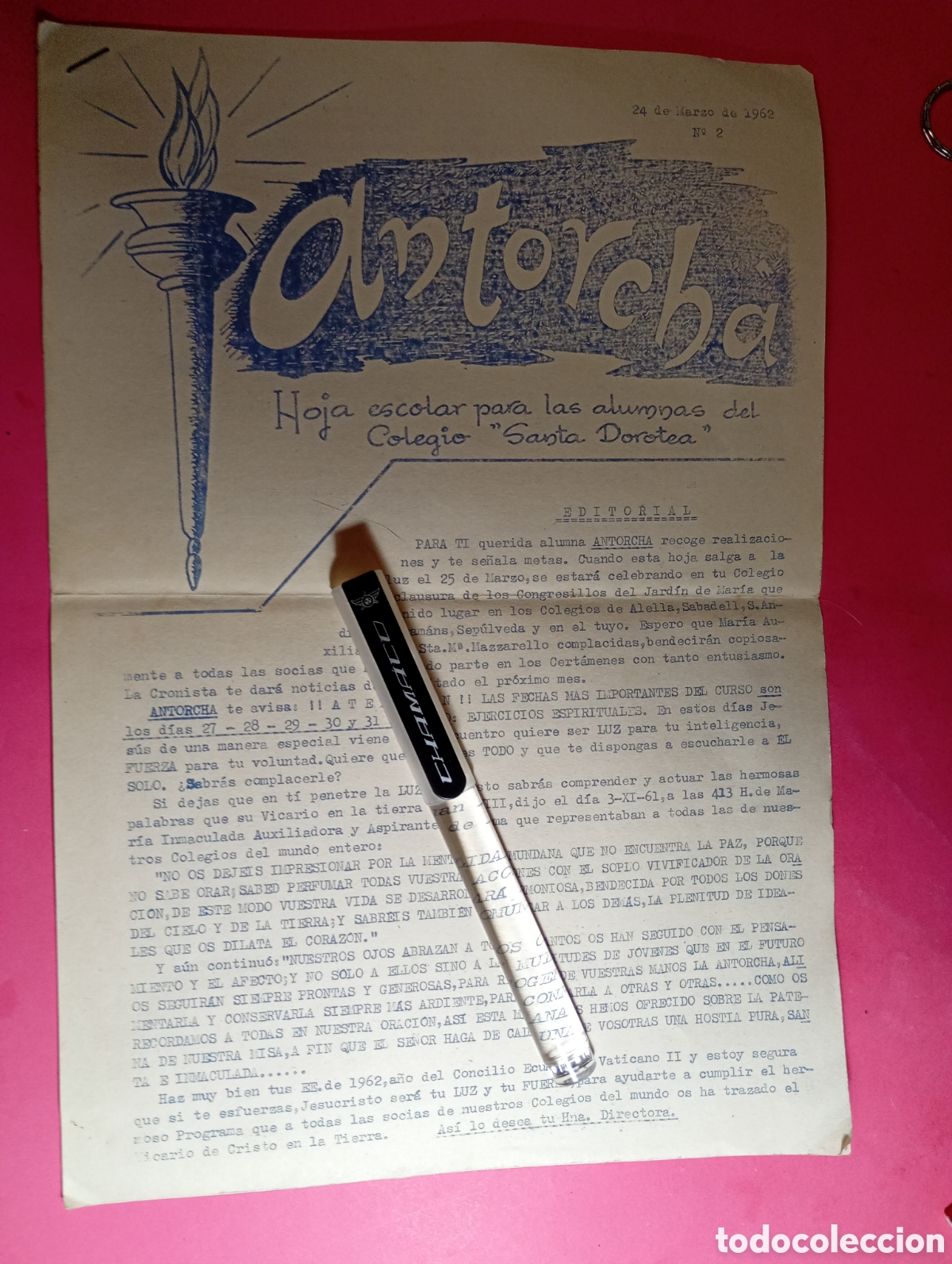 Coleccionismo: SARRI&Agrave; ANTIGUA HOJA INFORMATIVA ''ANTORCHA'' N&ordm;2 1962 ALUMNAS COLEGIO SANTA DOROTEA