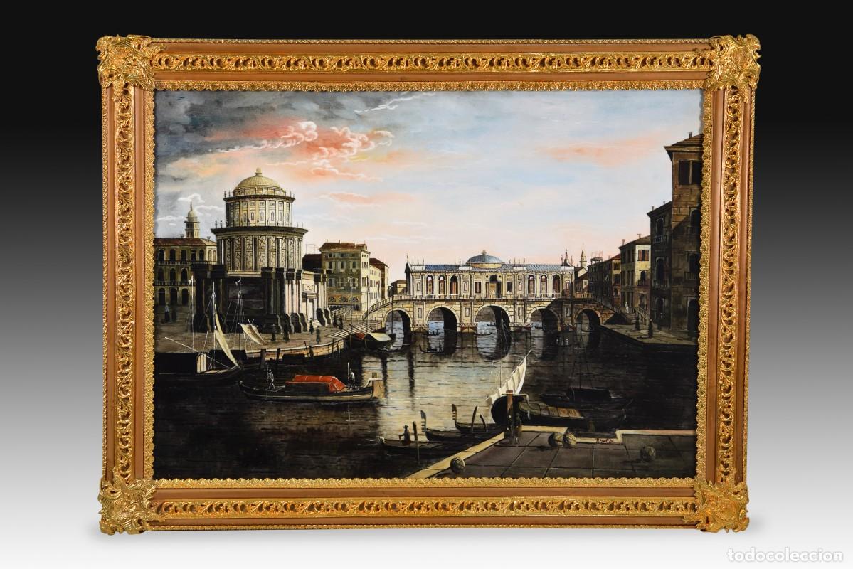 Coleccionismo: Vedutte o escena veneciana. &Oacute;leo sobre porcelana.