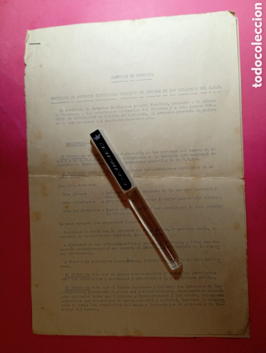 Coleccionismo: facultad derecho estudios sindicales.proyecto reforma estatutos del S.E.U. principios 60&acute;s. ca.