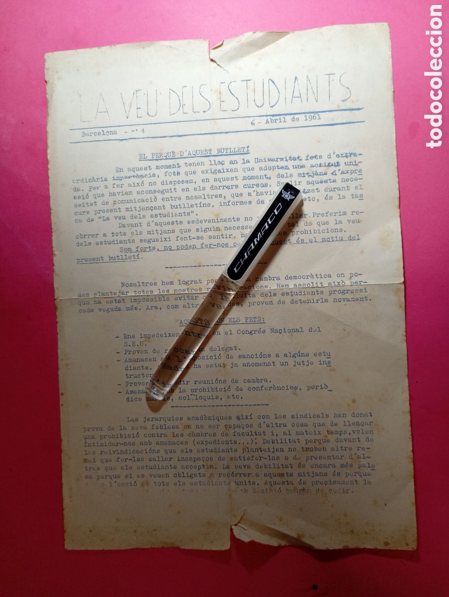 Coleccionismo: ''LA VEU DELS ESTUDIANTS'' N&ordm;1 BARCELONA 6 ABRIL 1961