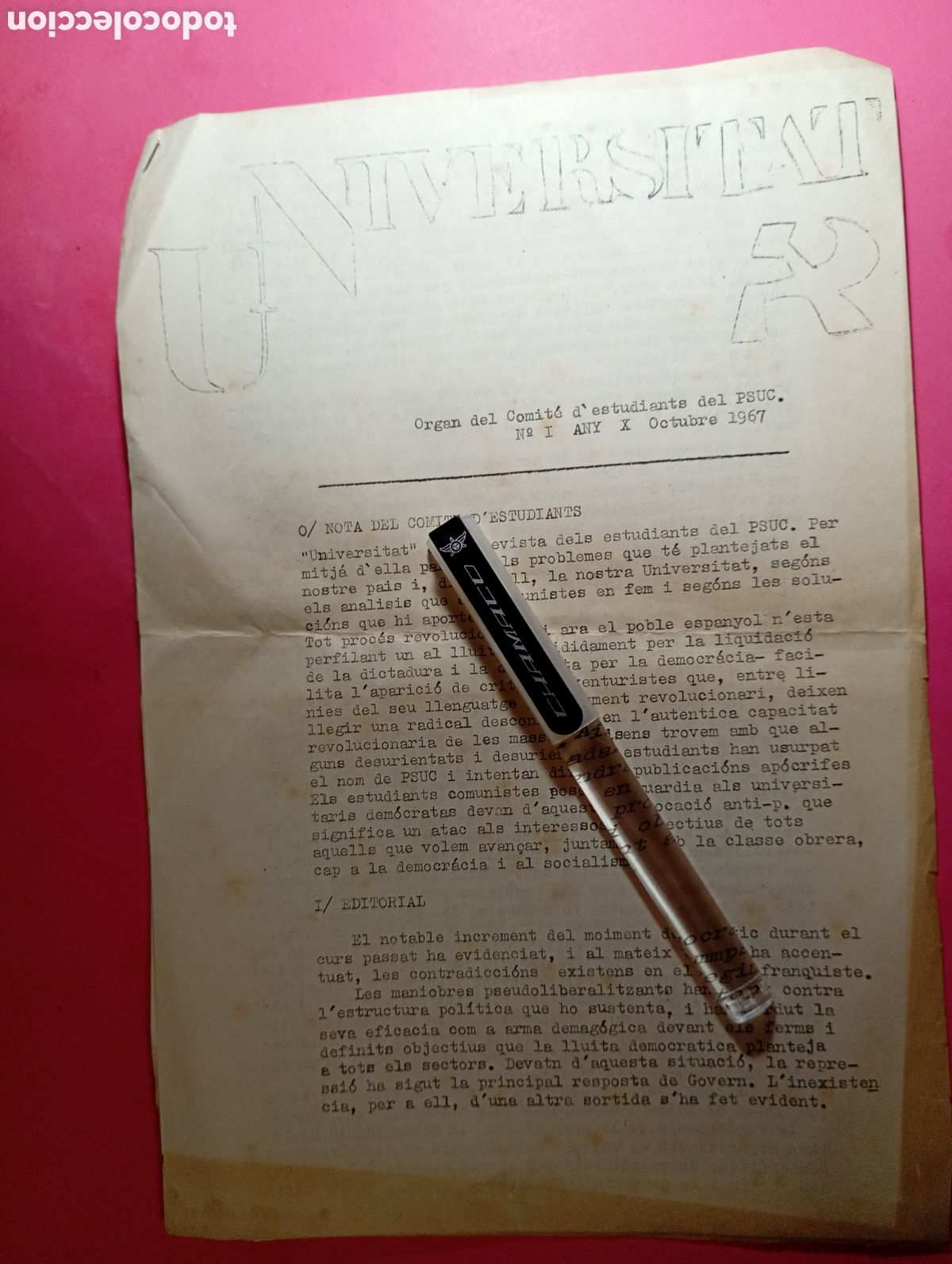 Coleccionismo: ''UNIVERSITAT'' N&ordm;1 ORGAN COMIT&Eacute; ESTUDIANTS DEL P.S.U.C. 10/ 1967