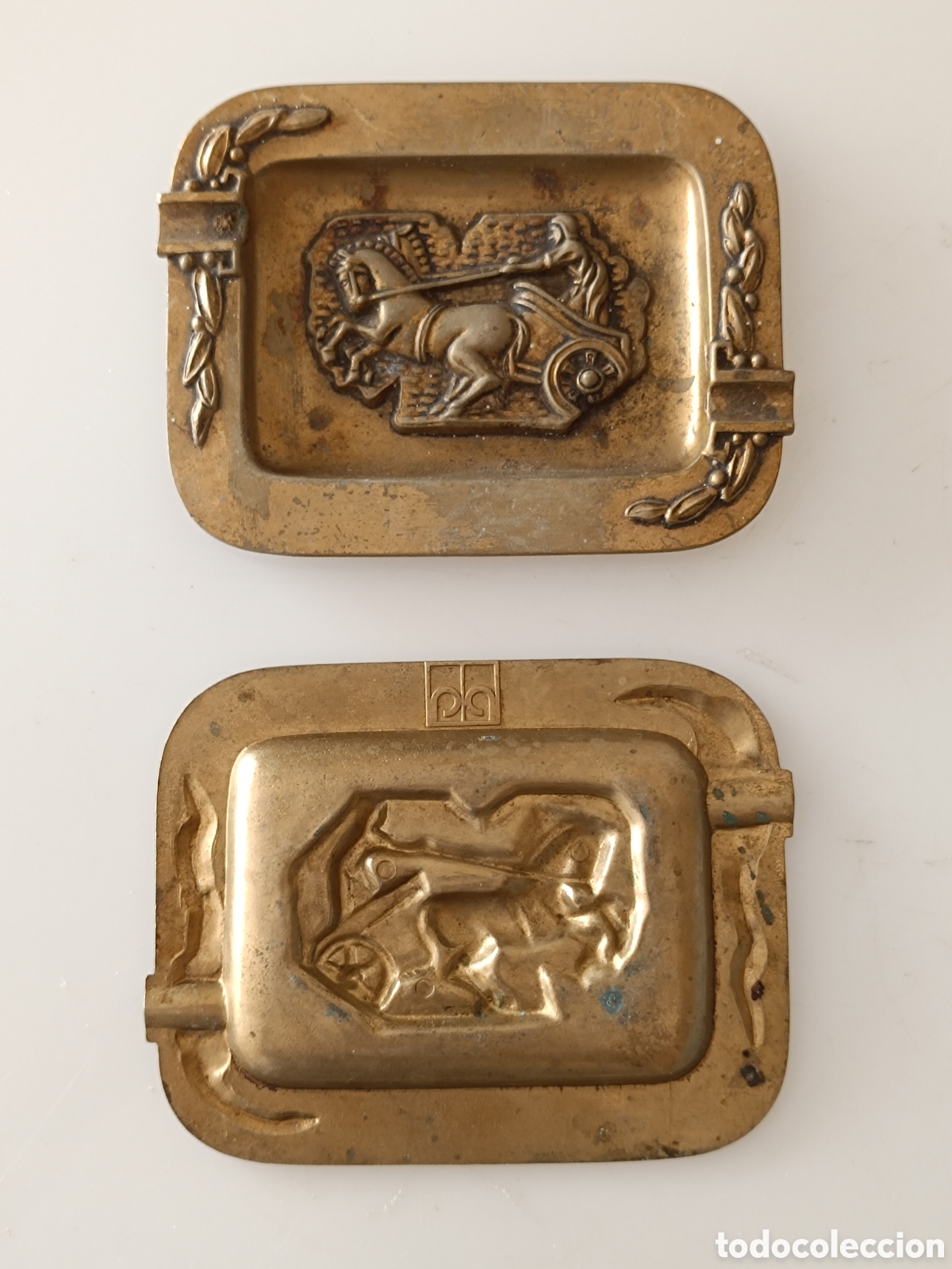 Coleccionismo: Pareja ceniceros bronce carro antiguo auriga caballo