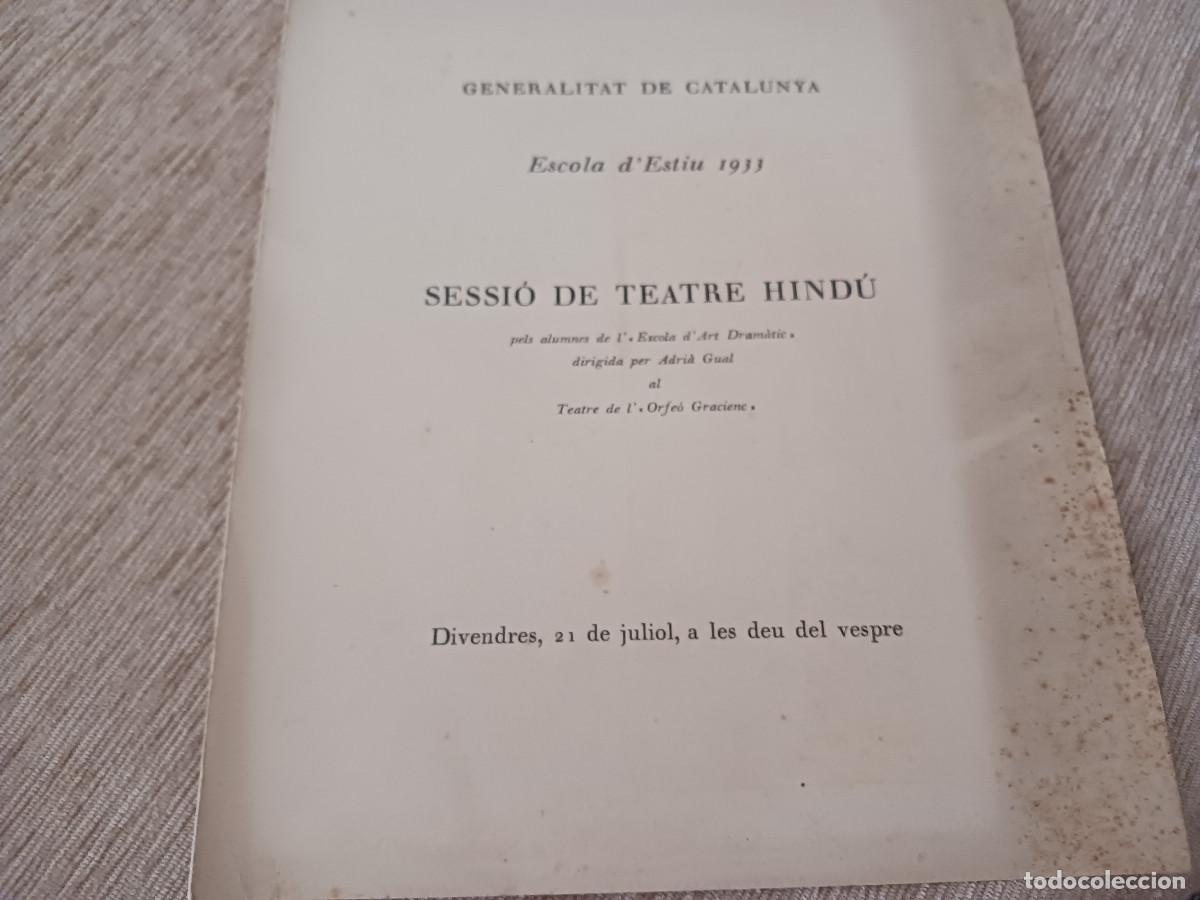 Coleccionismo: Antiguo programa de Sessi&oacute; de Teatre Hind&uacute;. Escola d'Estiu 1933. Generalitat de Catalunya.