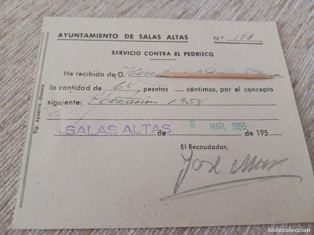Coleccionismo: ayuntamiento de salas altas, servicio contra el pedrisco, salas altas 1955