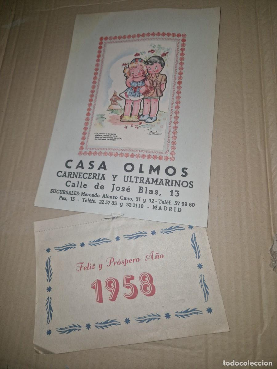 Coleccionismo: CALENDARIO ( CASA OLMOS, CARNECERIA Y ULTRAMARINOS , MADRID ) A&Ntilde;O 1958 .