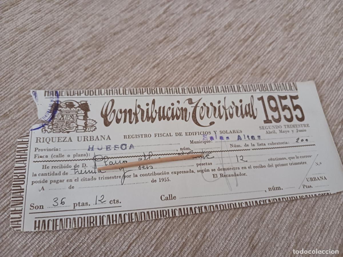 Coleccionismo: contribucion territorial riqueza urbana, 1955, municipio salas altas