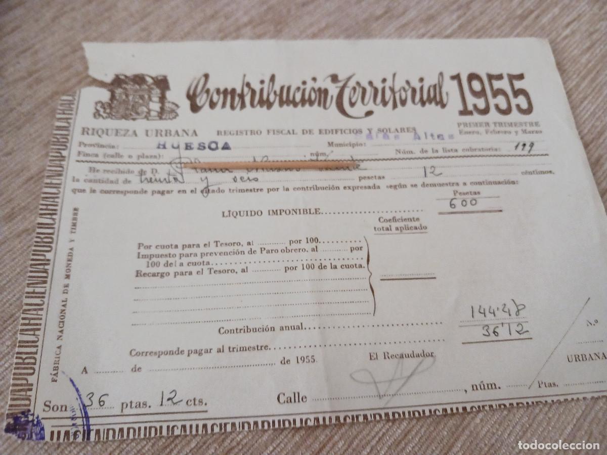 Coleccionismo: contribucion territorial riqueza urbana, 1955, municipio salas altas