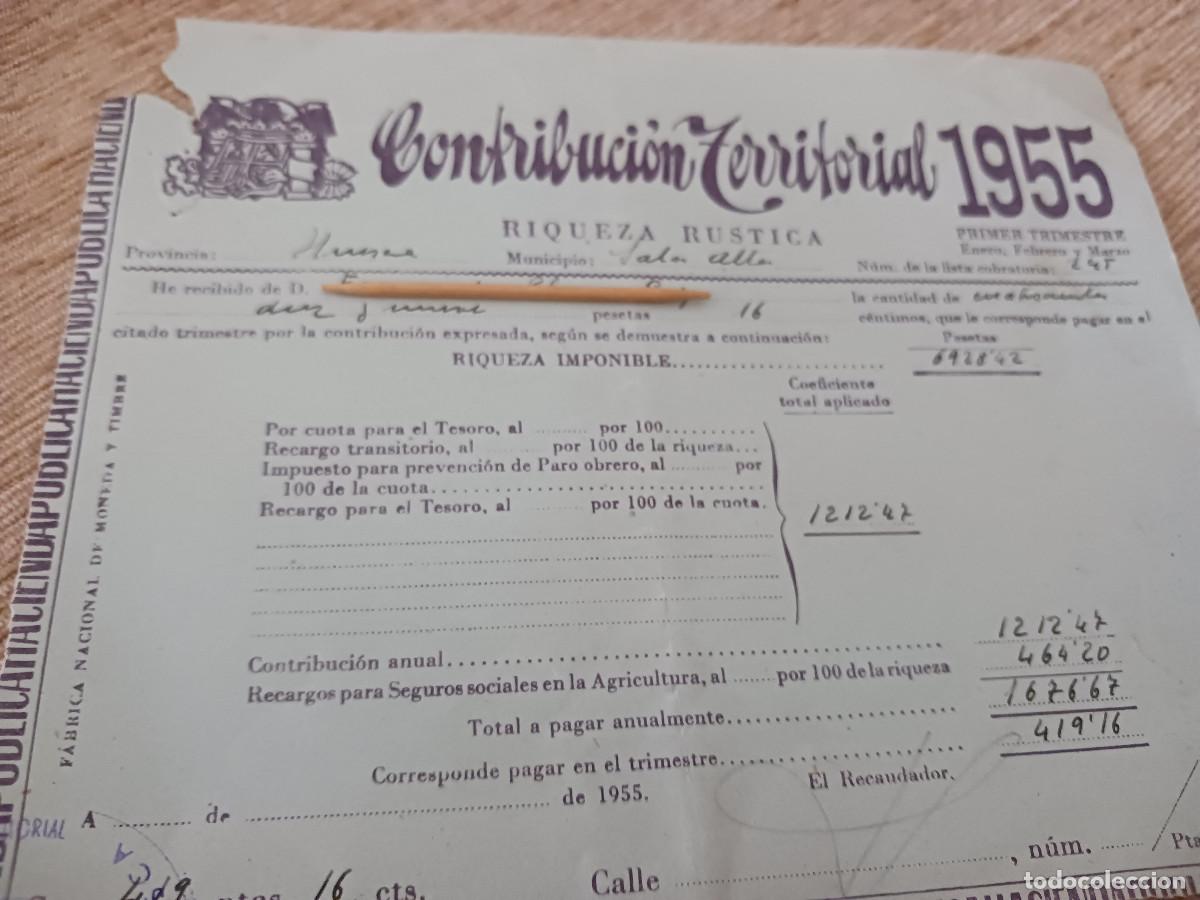 Coleccionismo: contribucion territorial riqueza rustica, 1955, municipio salas altas