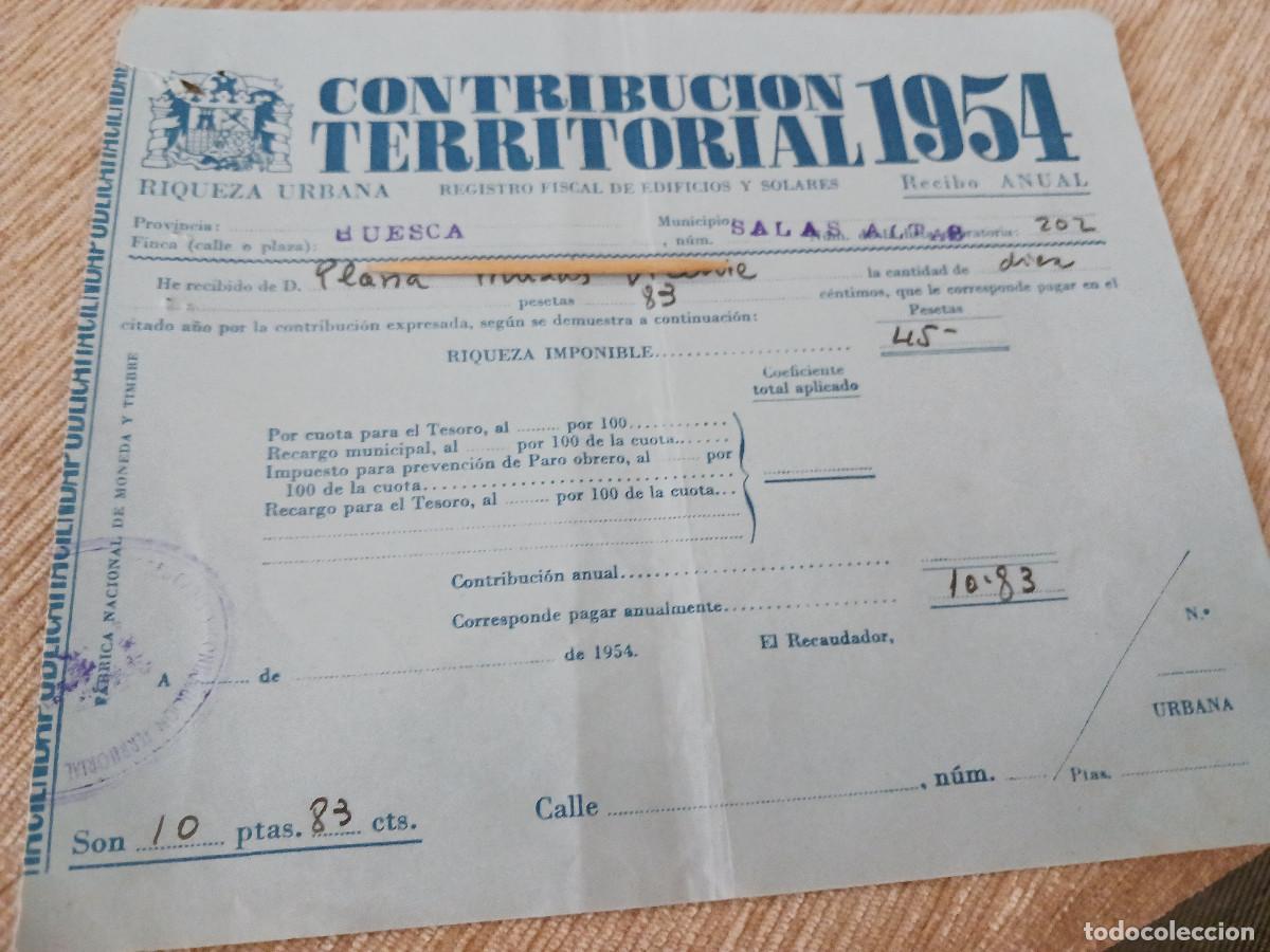 Sammelleidenschaft Papier: contribucion territorial riqueza urbana, 1954, municipio salas altas
