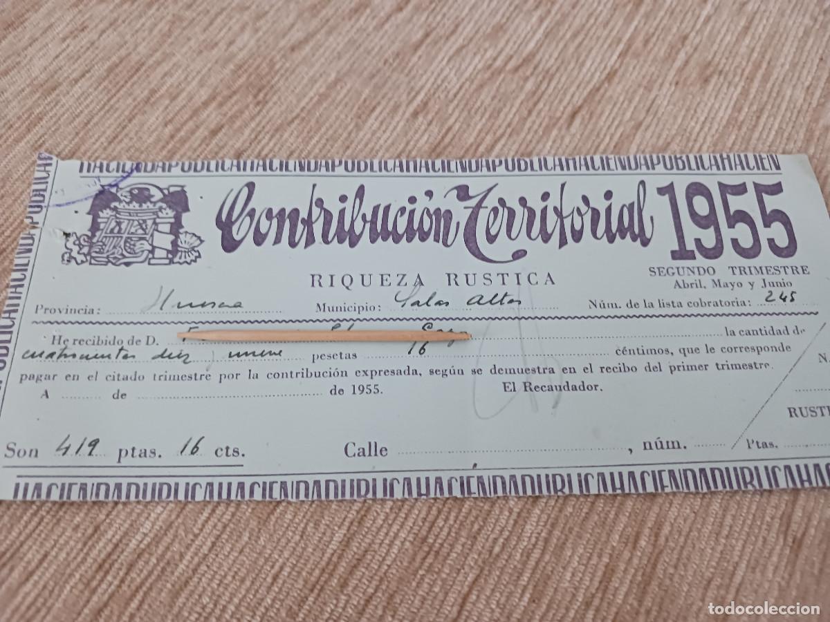 Coleccionismo: contribucion territorial riqueza rustica, 1955, municipio salas altas