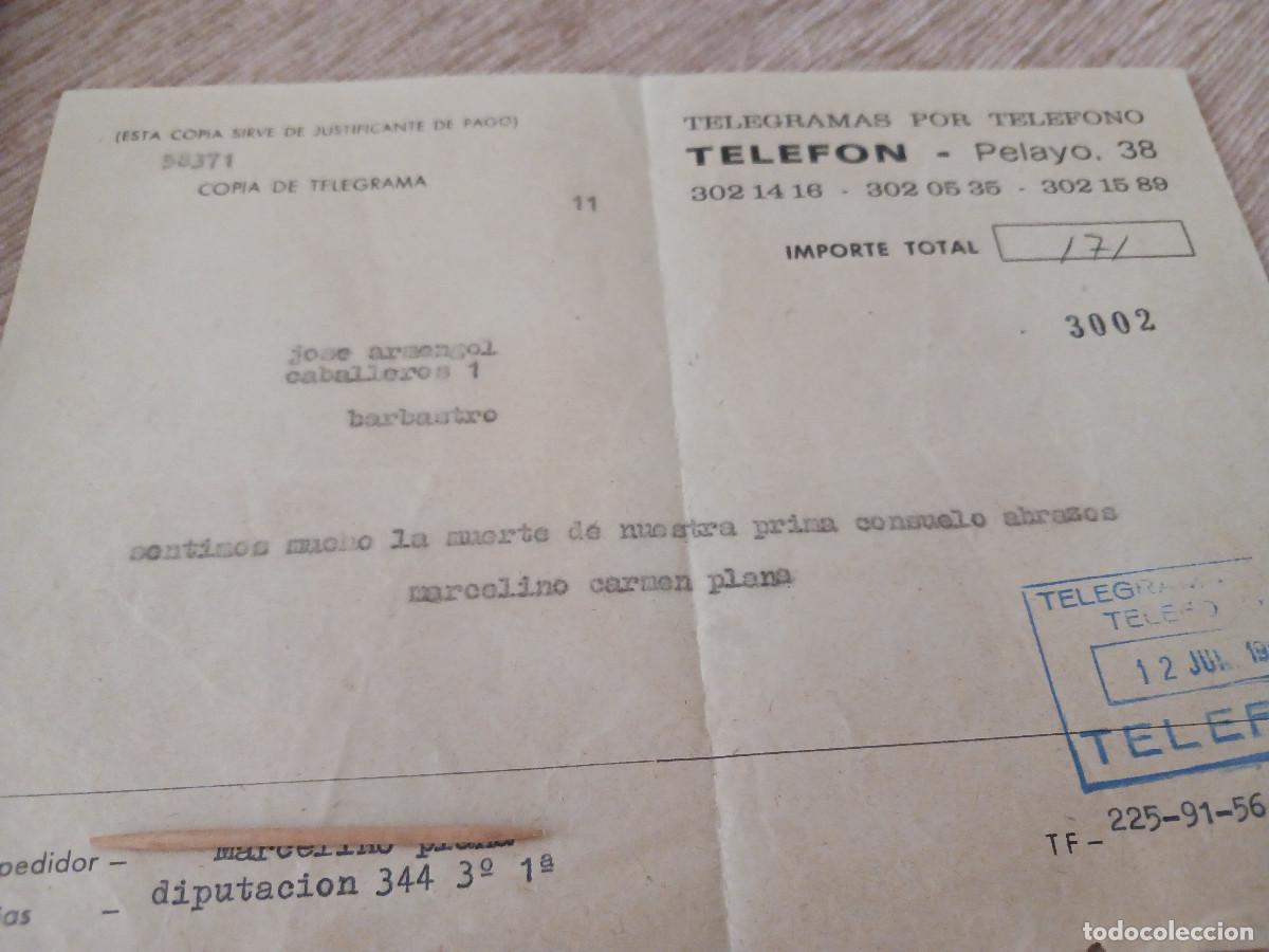 Coleccionismo: justificante de pago de telegramas por telefono 1981
