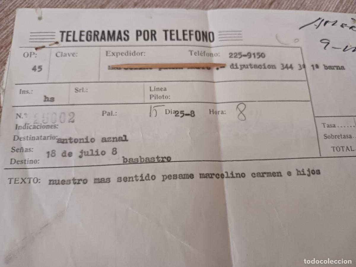 Coleccionismo: justificante de pago de telegramas por telefono 1978