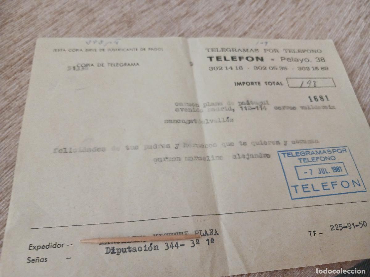 Coleccionismo: justificante de pago de telegramas por telefono 1981