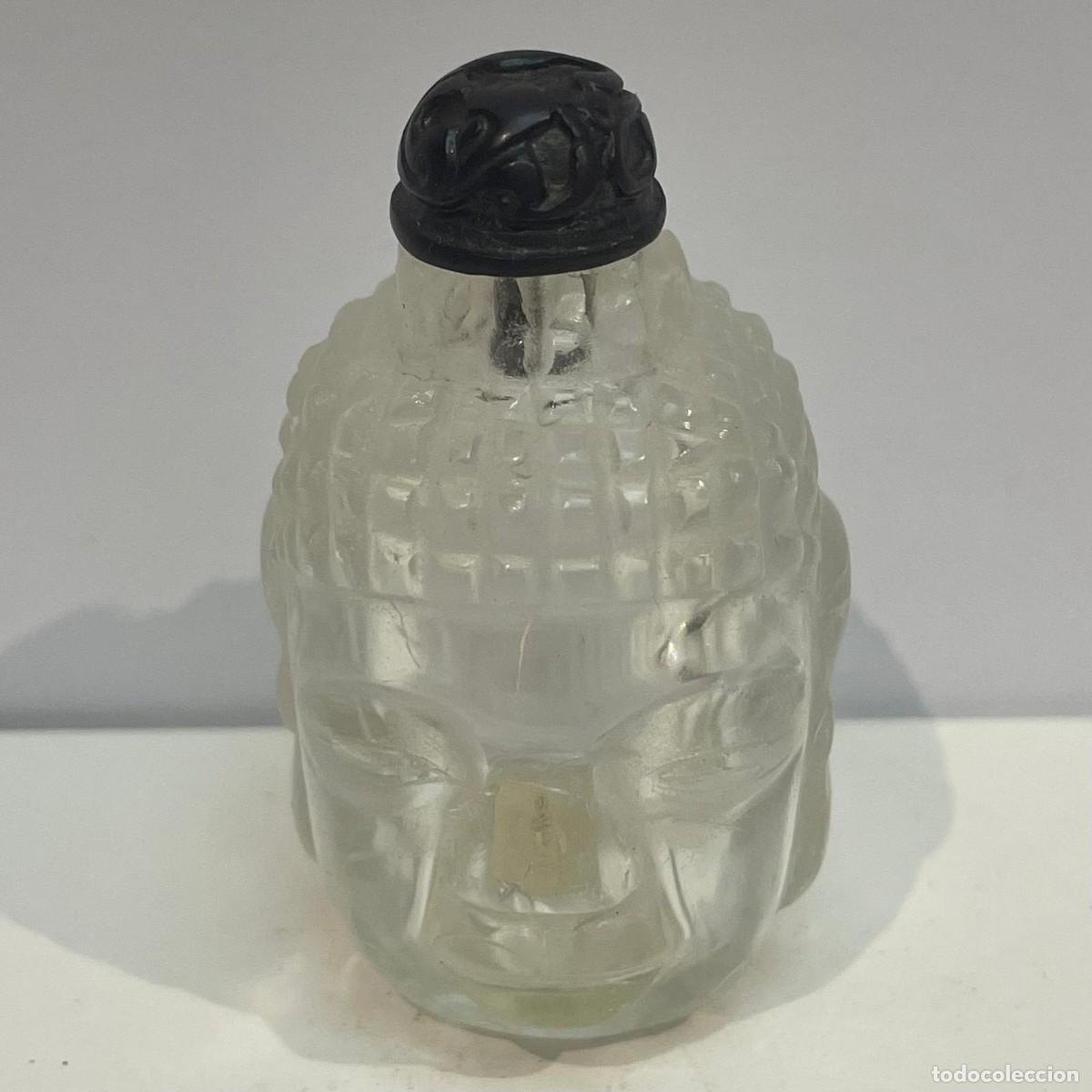 Coleccionismo: Botella de rap&eacute; china (snuff bottle) esculpida en vidrio con forma de cabeza de Buda, siglo XX