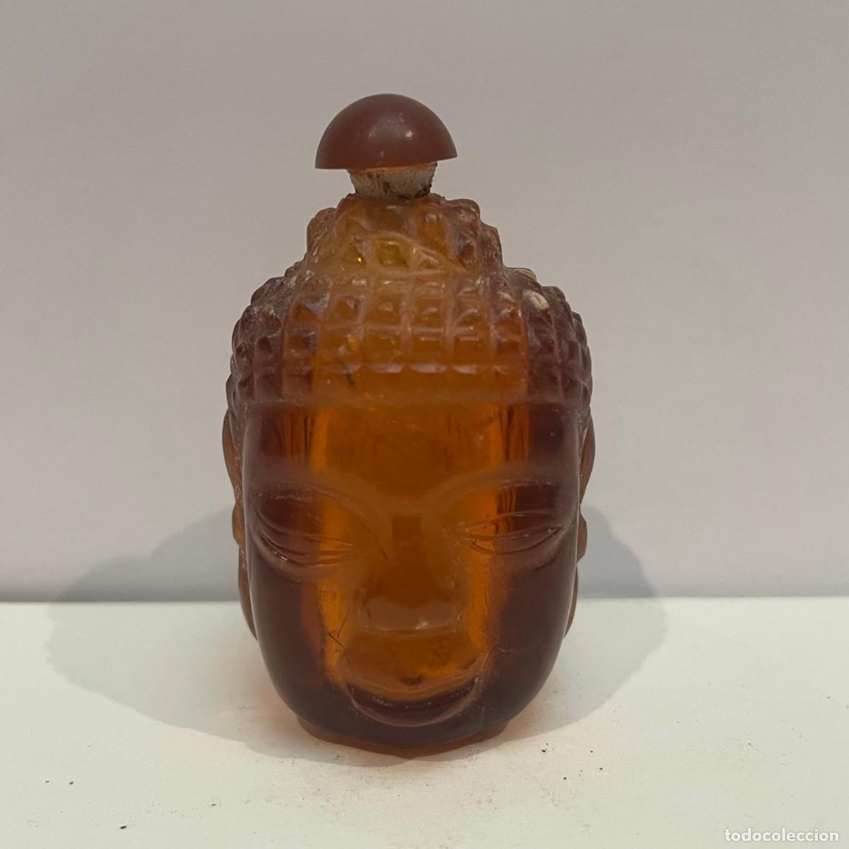 Coleccionismo: Botella de rap&eacute; china (snuff bottle) esculpida en vidrio con forma de cabeza de Buda, siglo XX