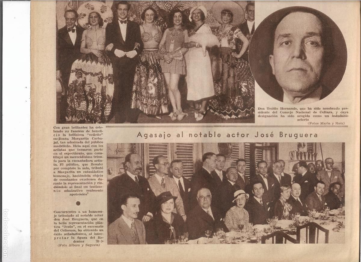 Coleccionismo: A&Ntilde;O 1933 RECORTE PRENSA HOMENAJE AL ACTOR TEATRO JOSE BRUGUERA OBRA JESUS TEATRO COLISEUM