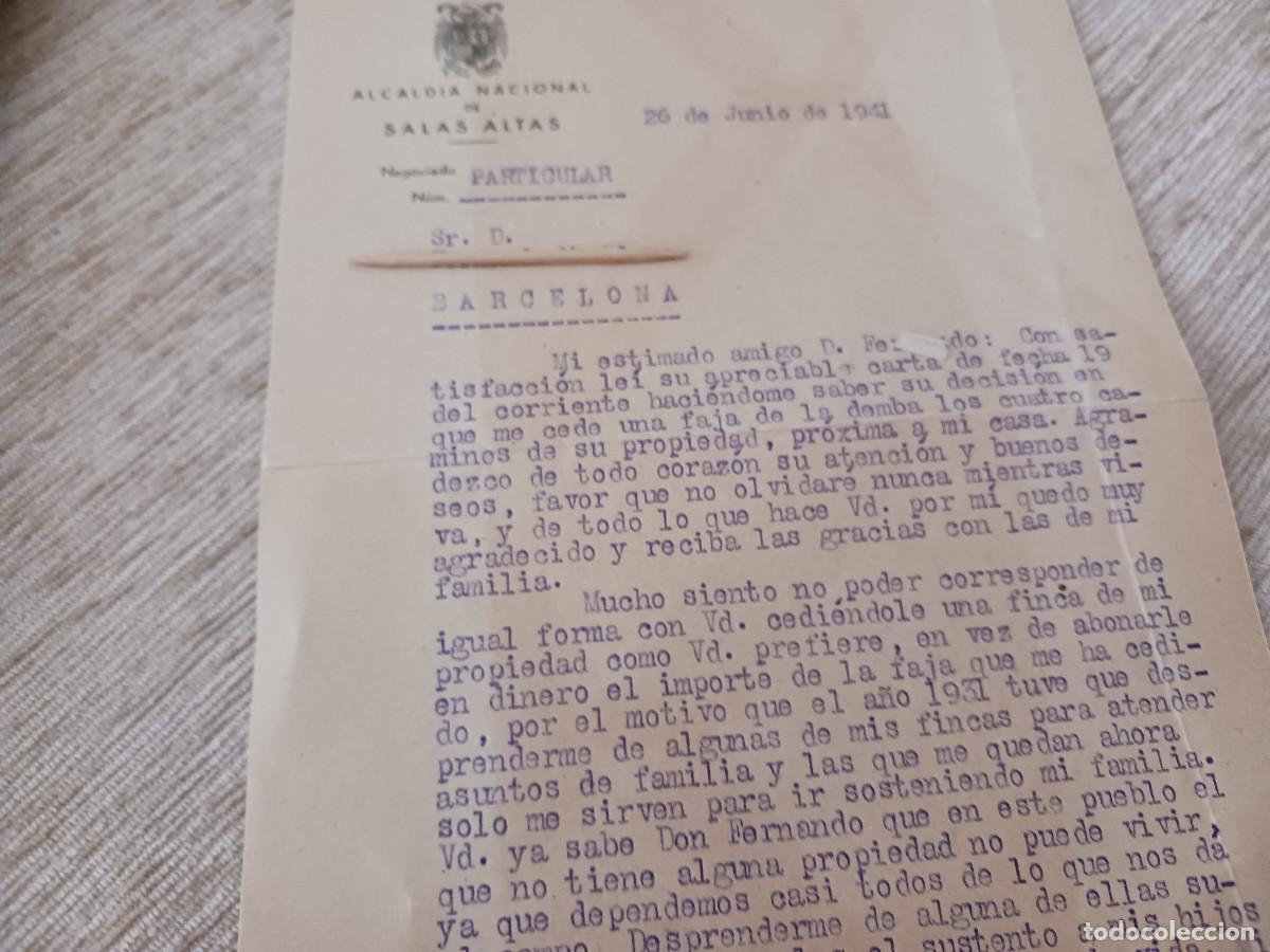 Coleccionismo: el alcalde de salas altas agradece a un vecino la cesion gratuita de una faja de terreno 1941