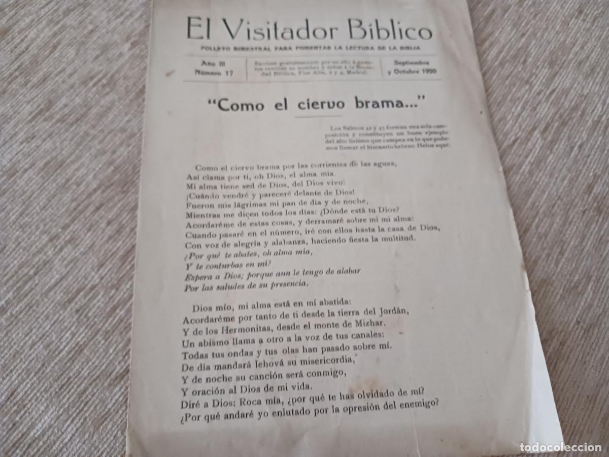 Coleccionismo: el visitador biblico, folleto diptico trimestral para la lectura de la biblia, 1921