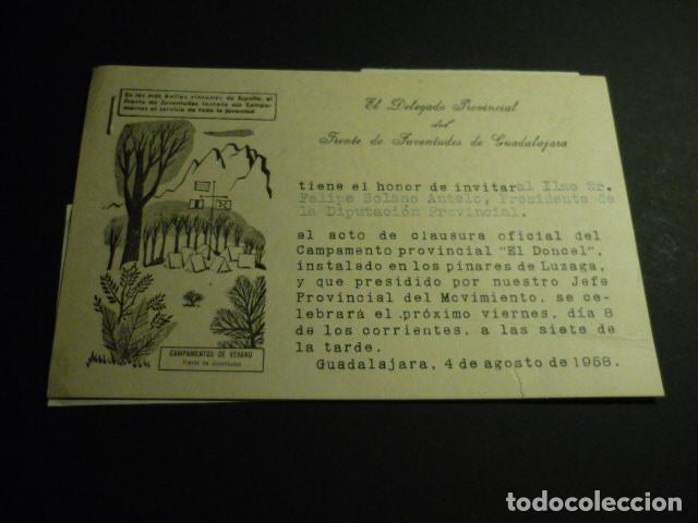 Sammelleidenschaft Papier: GUADALAJARA DELEGACION PROVINCIAL FRENTE DE JUVENTUDES INVITACION CAMPAMENTO EL DONCEL 1958