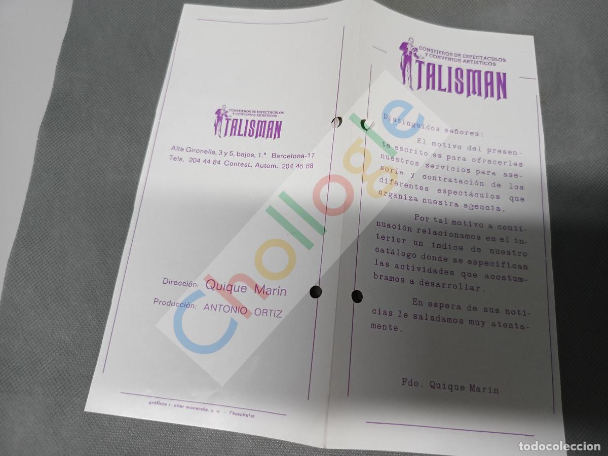 Coleccionismo: Publicidad agencia espectaculos Talisman a&ntilde;os 80