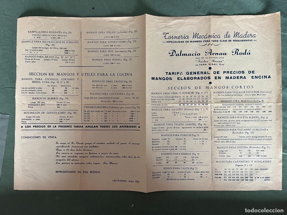 Collectionnisme: TARIFA GENERAL DE PRECIOS DE MANGOS ELABORADOS CON MADERA DE ENCINA - DALMACIO ARNAU RODA - 1951