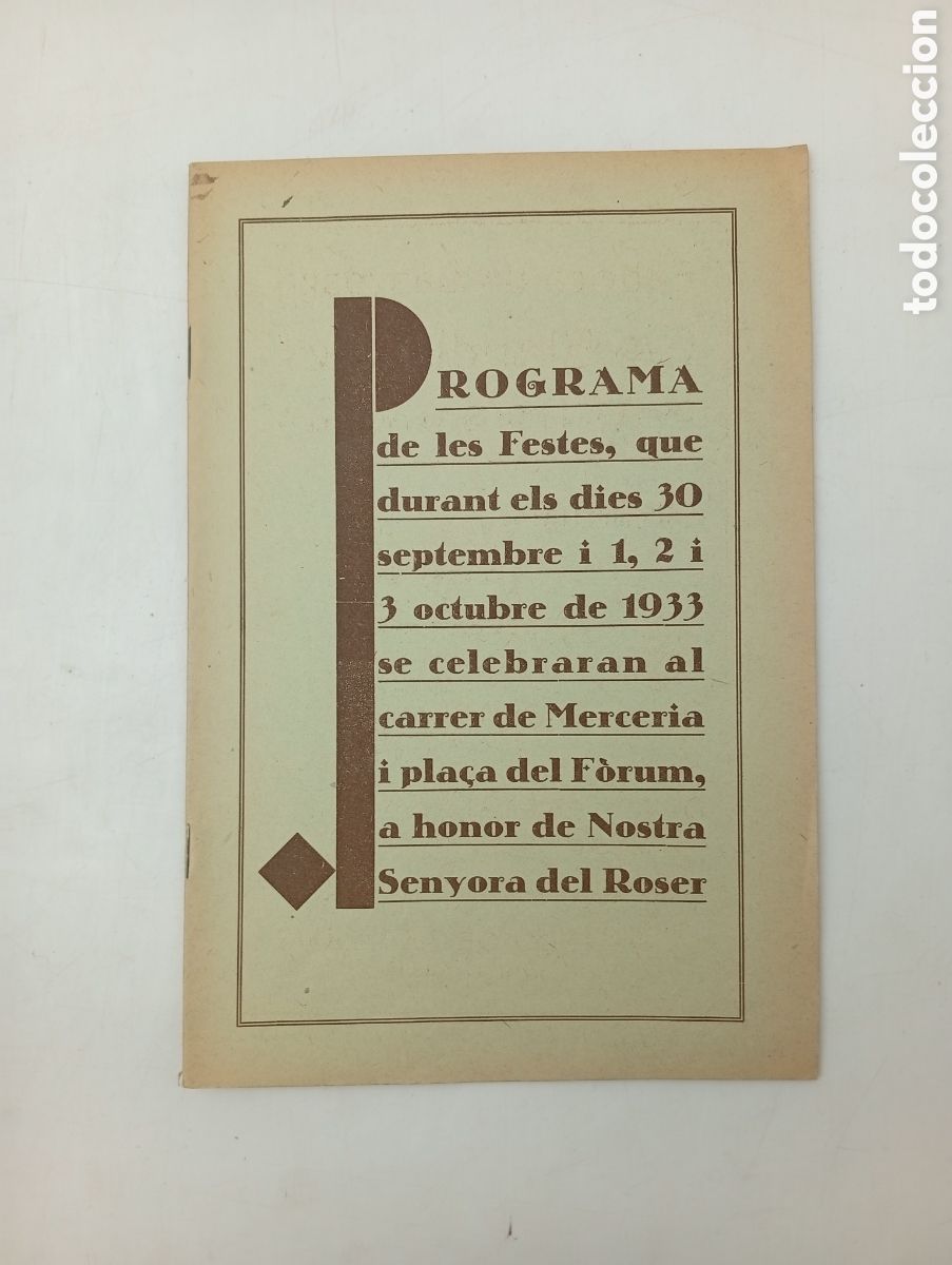 Collectionnisme: Programa Tarragona Festes Verge Roser F&ograve;rum Merceria 1933