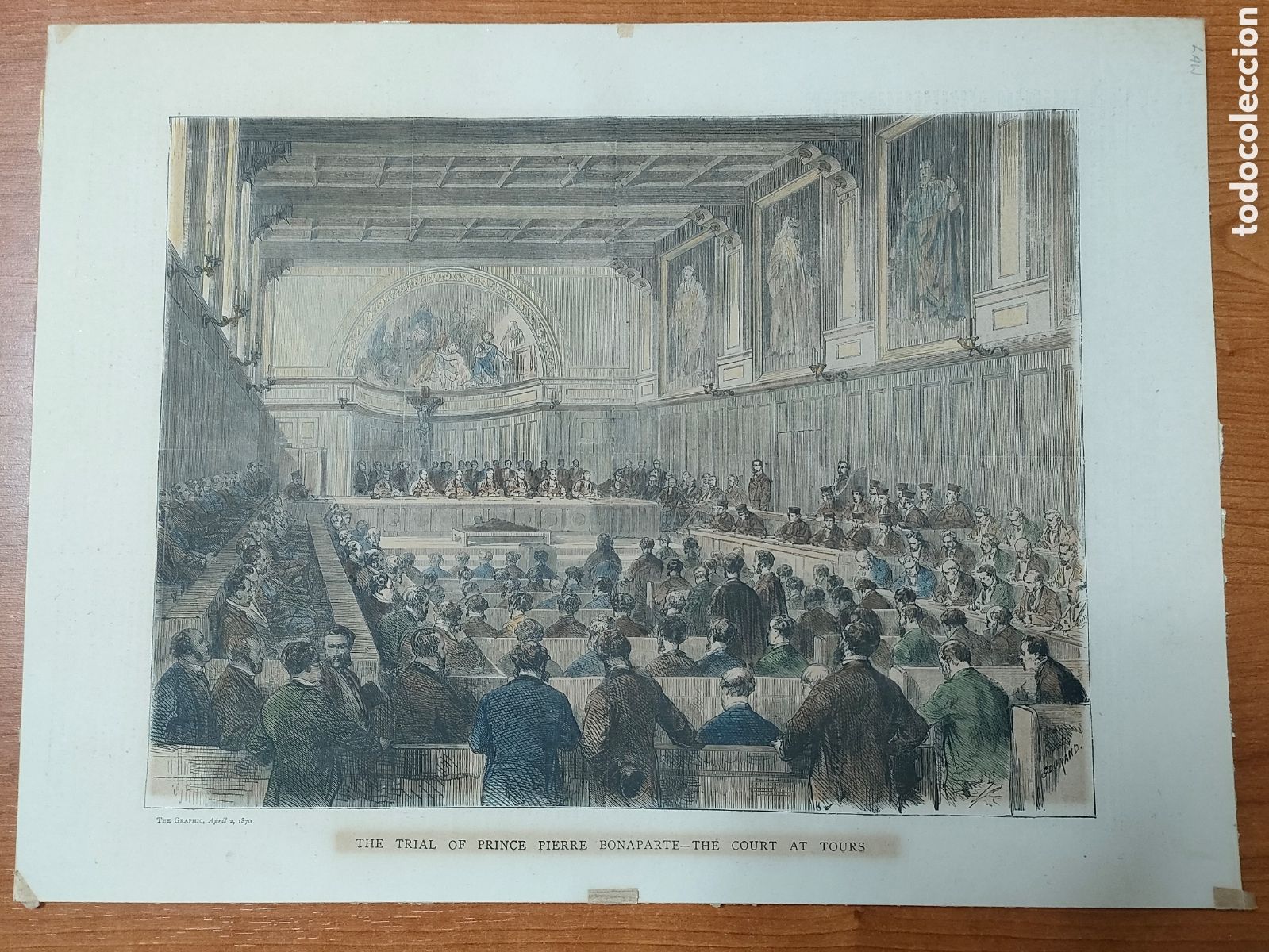 Coleccionismo: L&aacute;mina grabado The trial of Prince Pierre Bonaparte, The court at tours. Juicio Napole&oacute;n Bonaparte.