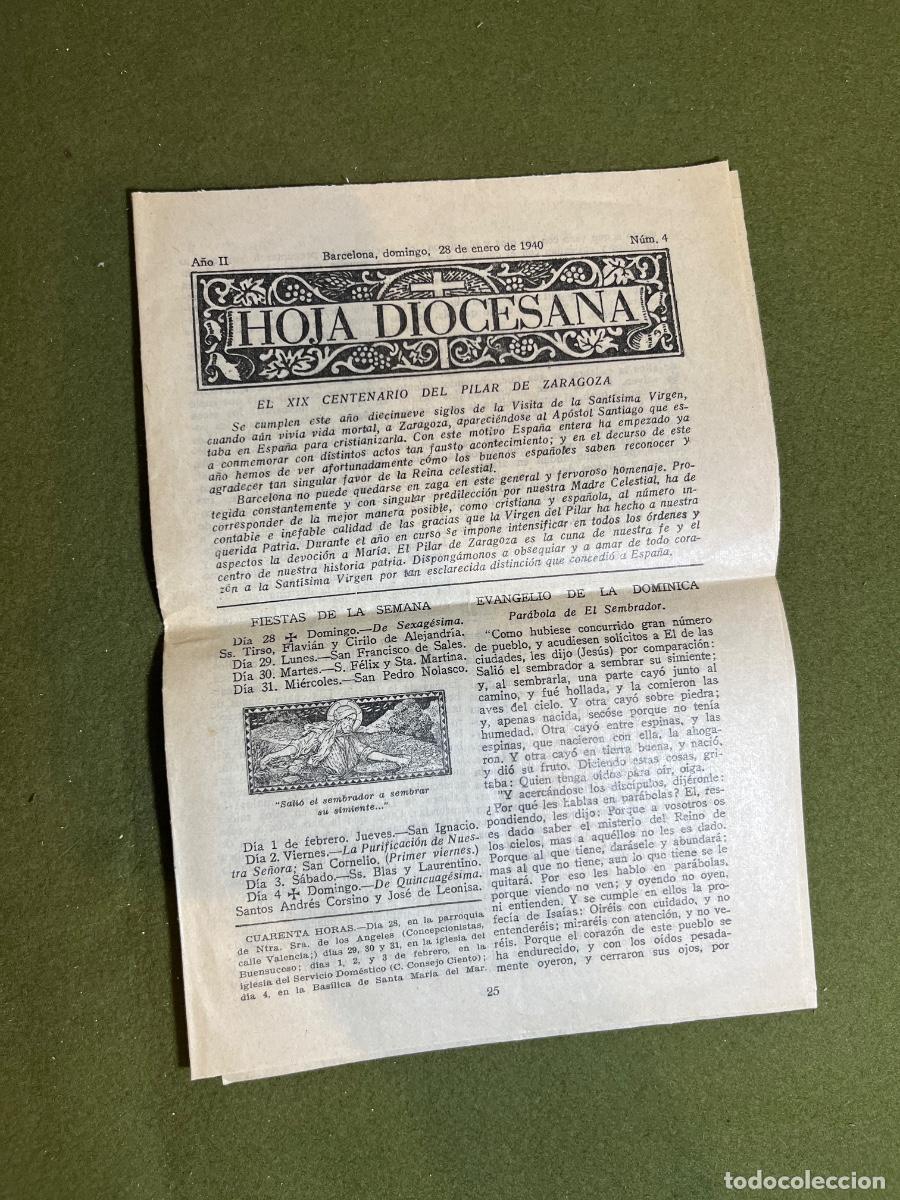 Coleccionismo: Hoja Diocesana Barcelona 28 enero 1940 Sant Jaume dels Domenys Pened&egrave;s posguerra bolet&iacute;n religioso
