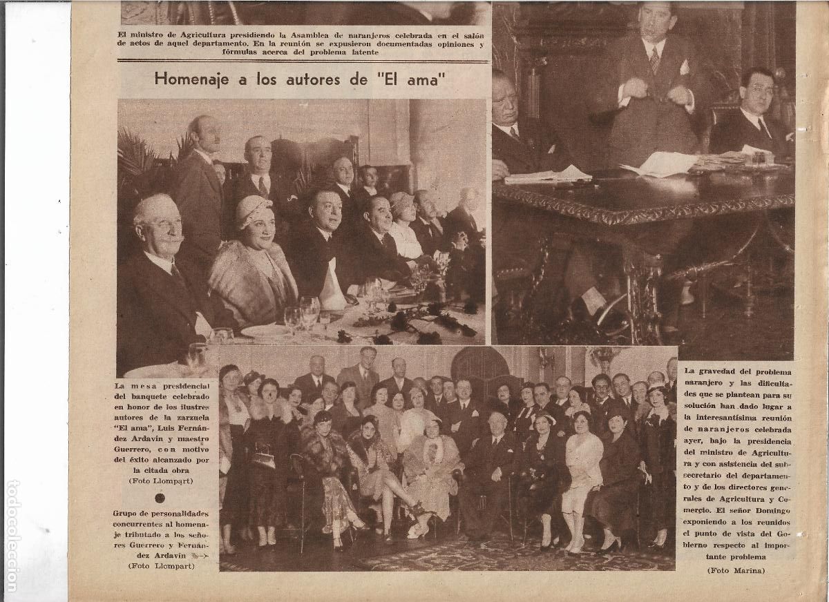 Coleccionismo: A&Ntilde;O 1933 RECORTE PRENSA HOMENAJE LUIS FERNANDEZ ARDAVIN MAESTRO GUERRERO AUTORES EL AMA EXITO