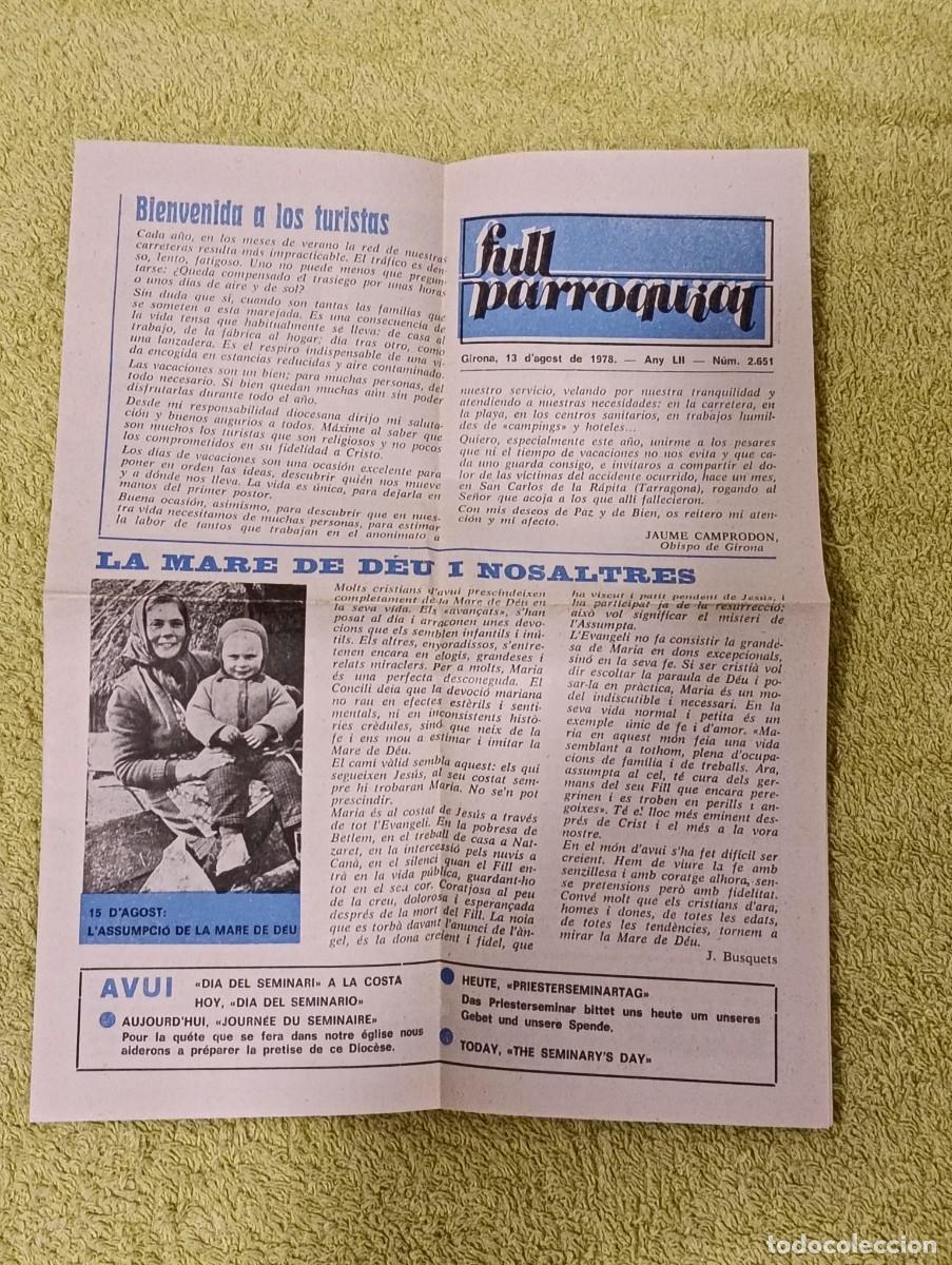 Coleccionismo: Antiguo Full Parroquial Girona 13 Agosto 1978 - Bisbe Camprodon (Turismo Y Los Alfaques)