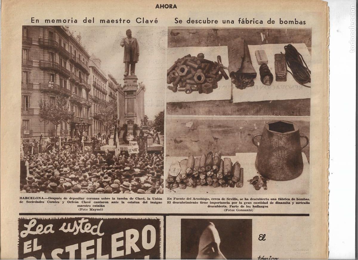 Coleccionismo: A&Ntilde;O 1933 RECORTE PRENSA FUENTE DEL ARZOBISPO SEVILLA HALLAZGO DE UNA FABRICA DE BOMBAS DINAMITA