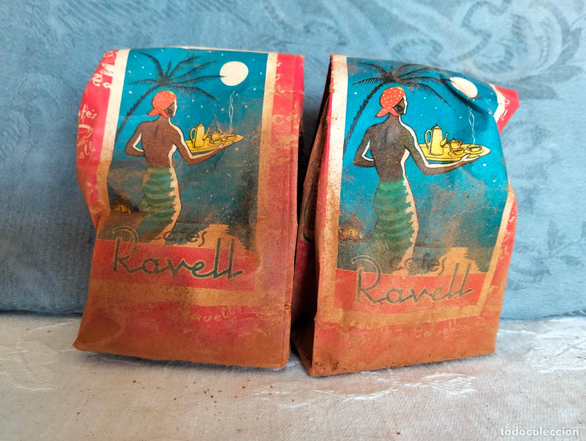 Collectionnisme: Sobres sacos de caf&eacute; antiguos bolsas de papel de caf&eacute;s Ravell abiertas vintage a&ntilde;os 50-60