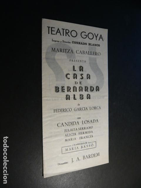 Collecting paper: LA CASA DE BERNARDA ALBA GARCIA LORCA PROGRAMA TEATRO GOYA MADRID JULIETA SERRANO BARDEM