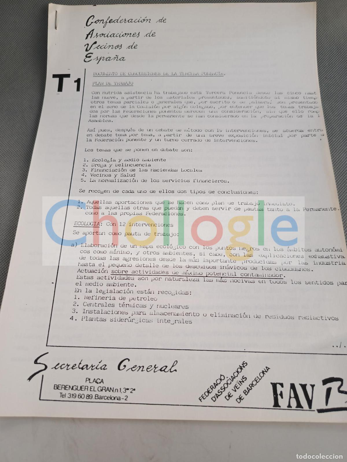Coleccionismo: documenos FAVB Federaci&oacute; Associacions de Veins de Barcelona Confav