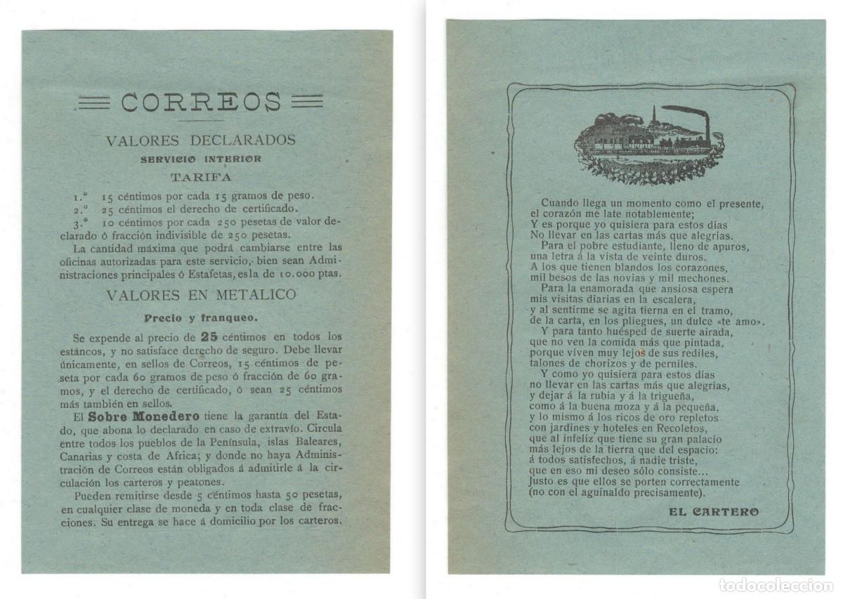 Coleccionismo: Hoja volante de Correos - Informaci&oacute;n sobre los servicios y poema 'El Cartero' en el reverso. C.1919
