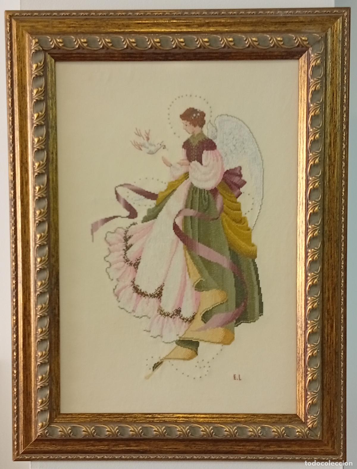 Coleccionismo: Antiguo cuadro &Aacute;ngel of Grace a punto de cruz