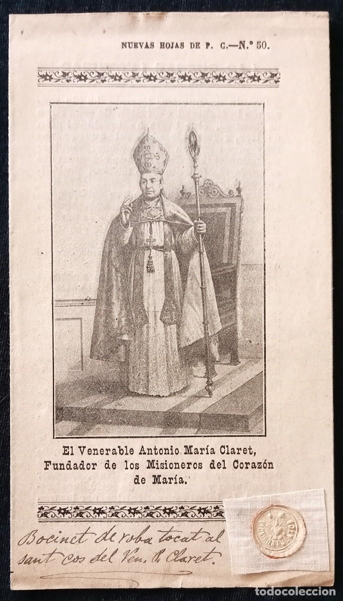 Collecting paper: D&iacute;ptico con reliquia de S. Antonio M. Claret. Tarragona, ca. 1900.