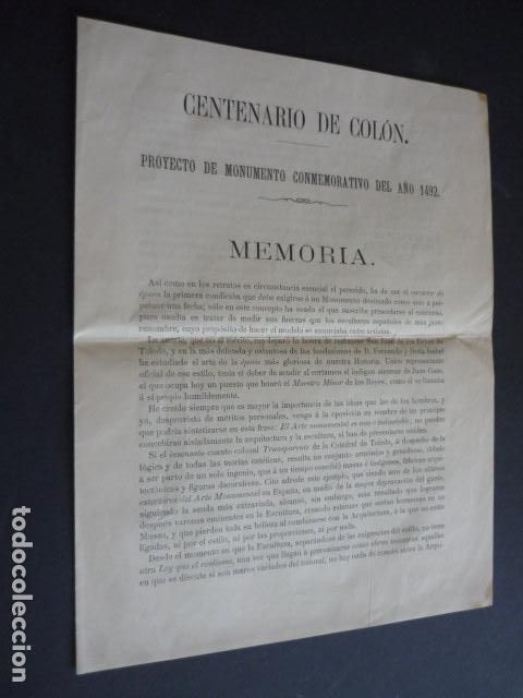 Collecting paper: PROYECTO MONUMENTO A COLON POR EL CENTENARIO, POR ARTURO MEDIA MEMORIA 1890