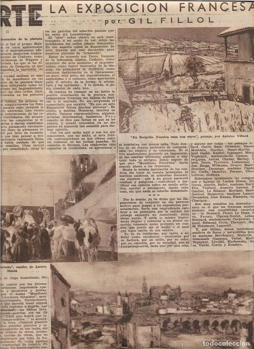 Coleccionismo: A&Ntilde;O 1933 RECORTE PRENSA ARTE EXPOSICION FRANCESA PINTURA ANTOINE VILLARD LUCIEN SIMON PAUL HANNAUX