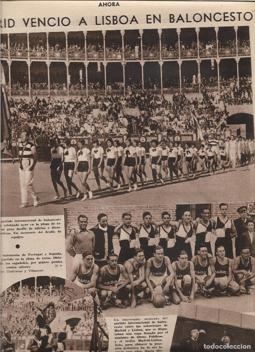Coleccionismo: A&Ntilde;O 1933 RECORTE PRENSA DEPORTES PARTIDO BALONCESTO BASKET MADRID LISBOA EQUIPOS