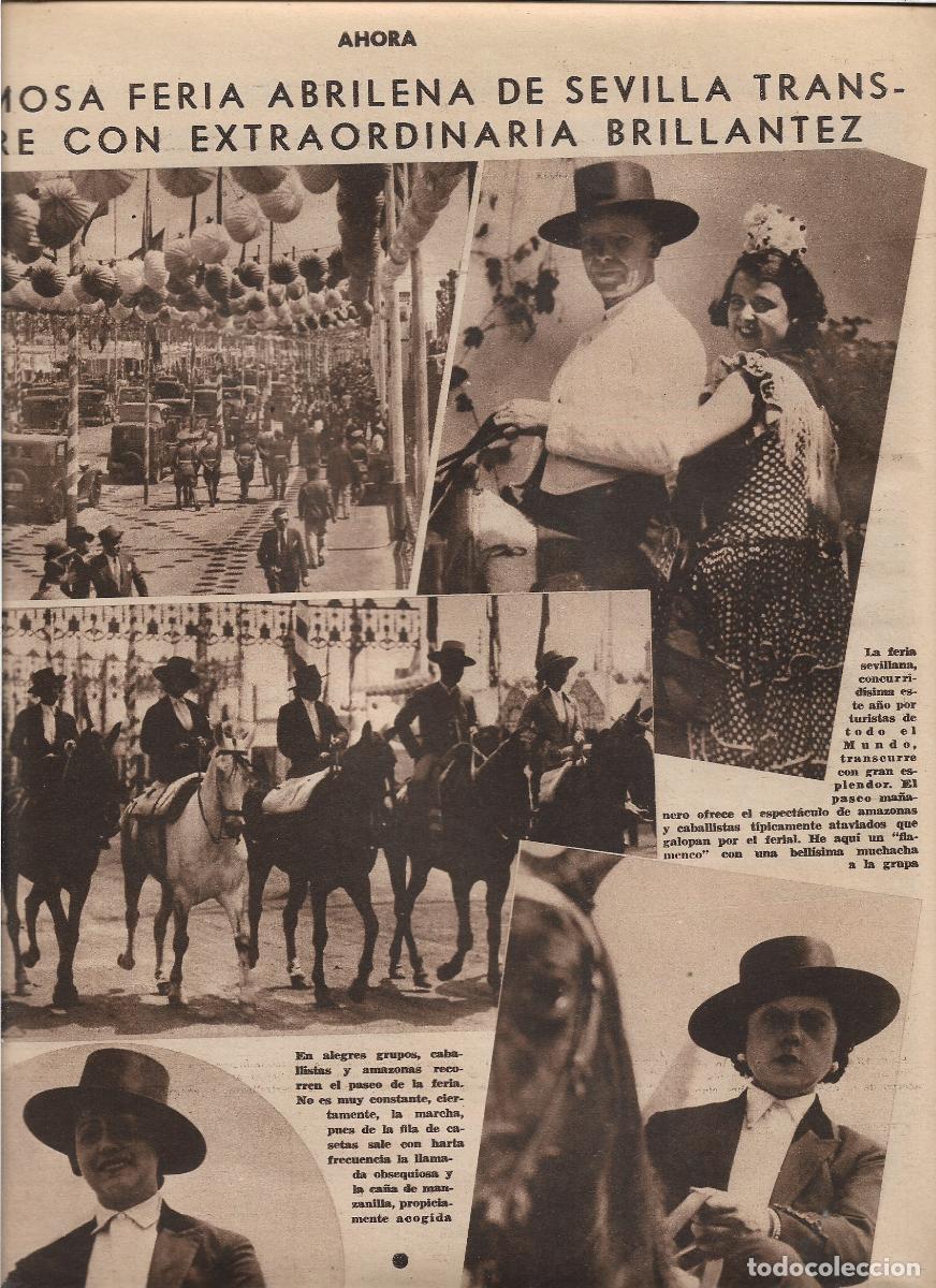 Coleccionismo: A&Ntilde;O 1933 RECORTE PRENSA FERIA DE ABRIL DE SEVILLA CABALLOS GRUPA SOMBRERO ALA ANCHA