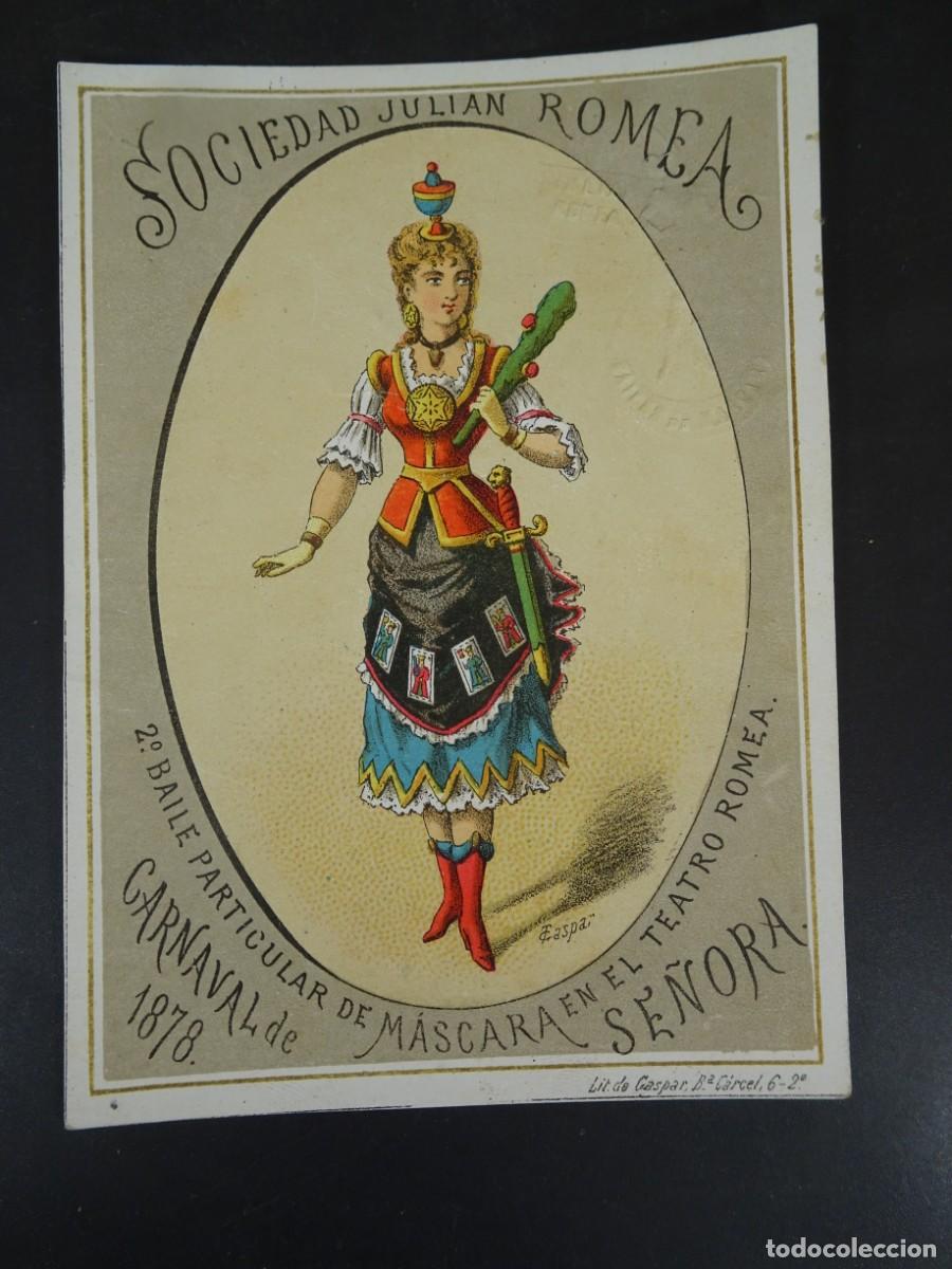 Collectionnisme: INVITACION BAILE DE M&Aacute;SCARAS, SOCIEDAD JULIAN ROMEA, TEATRO ROMEA, BARCELONA, 1878, VER FOTOS