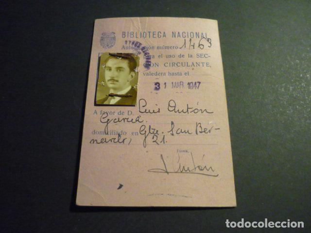 Collectionnisme: BIBLIOTECA NACIONAL MADRID TARJETA AUTORIZACION SECCION CIRCULANTE 1947