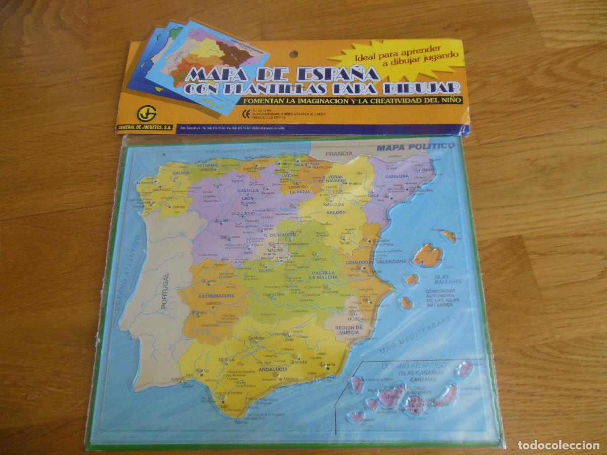 Coleccionismo: MAPA DE ESPA&Ntilde;A CON PLANTILLAS PARA DIBUJAR EN BLISTER PRECINTADO COLEGIO INFANTIL