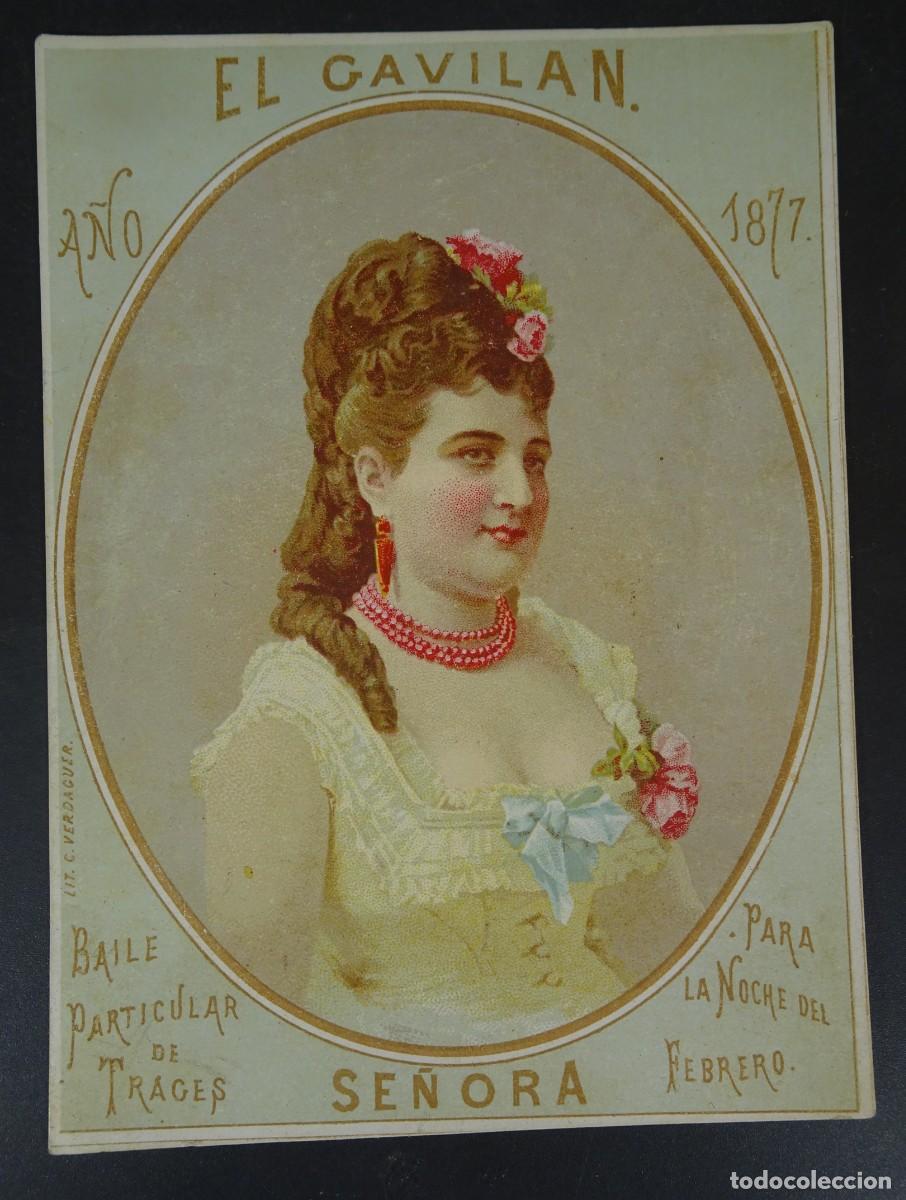 Collecting paper: EL GAVIL&Aacute;N , INVITACI&Oacute;N SE&Ntilde;ORA, BAILE PARTICULAR DE &rdquo;TRAGES&rdquo;, FEBRERO, BARCELONA, 1877 ,VER FOTOS