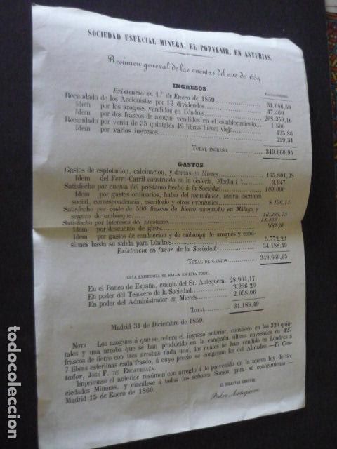 Sammelleidenschaft Papier: SOCIEDAD ESPECIAL MINERA EL PORVENIR EN ASTURIAS 1859 RESUMEN GENERAL CUENTAS MINAS MIERES Y LENA
