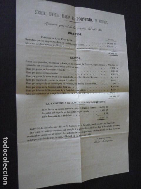 Collecting paper: SOCIEDAD MINERA DEL PORVENIR ASTURIAS MINAS MIERES Y LENA RESUMEN GENERAL CUENTAS 1863